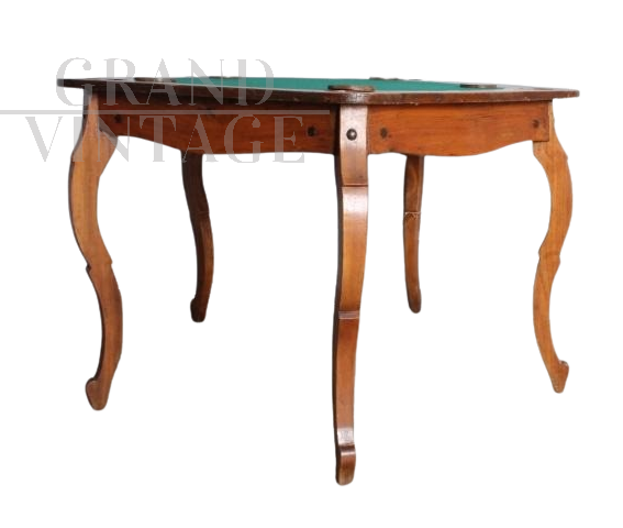 1940s Art Deco poker gaming table in elm with green baize top