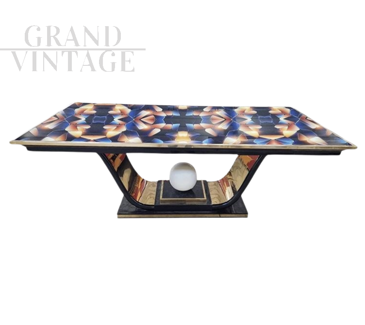 Art Deco style design table with backlit glass top