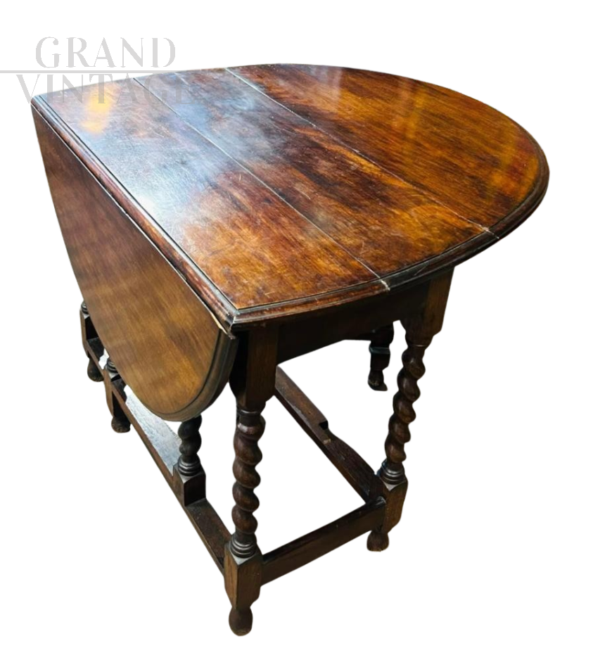 Antique drop-leaf Pembroke table with turned legs, 1910s - 1920s   