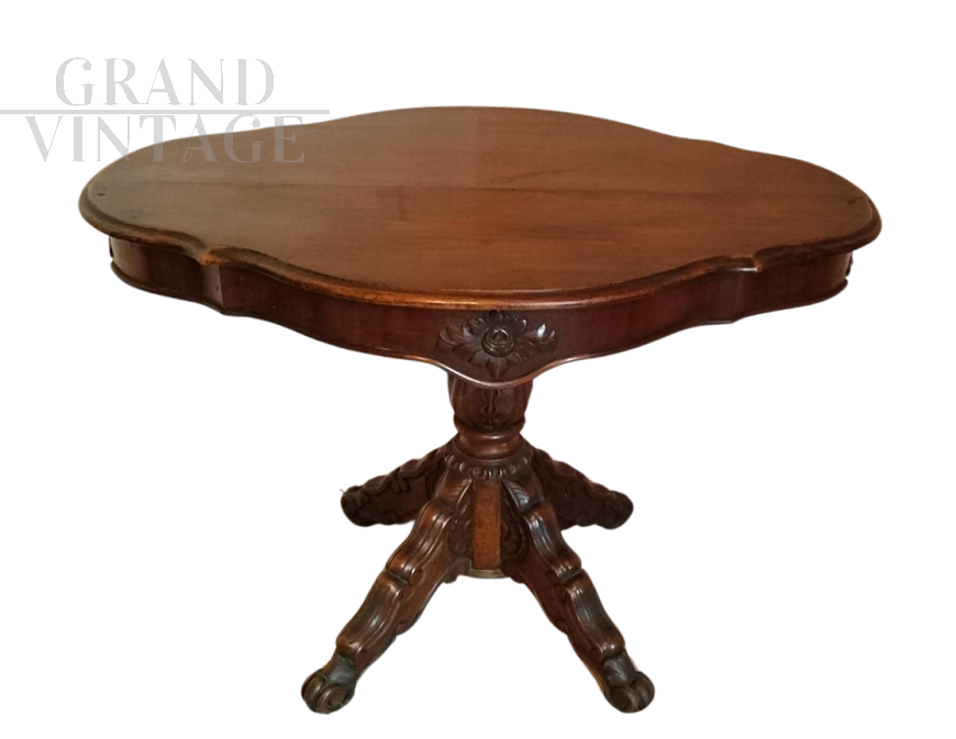 Antique violin top table from the Louis Philippe era in walnut wood