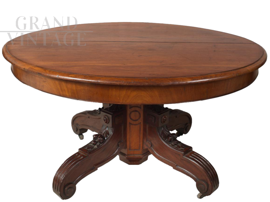 Antique Louis Philippe table in solid mahogany with central leg