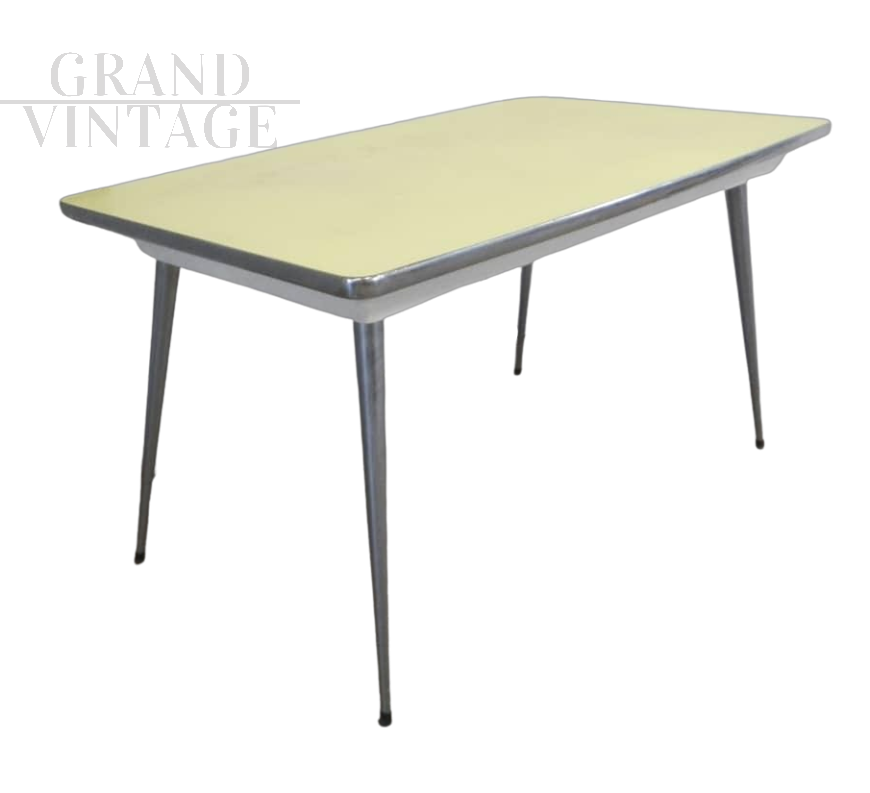 Vintage yellow formica kitchen table, 1950s           