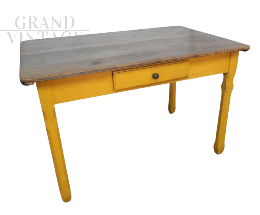 Vintage yellow lacquered kitchen table, 1960s