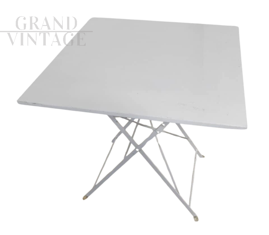 Vintage white iron folding garden table