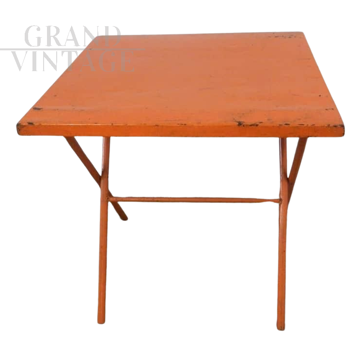 Vintage orange lacquered iron garden table, 1970s  