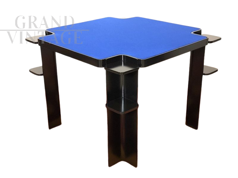 Game table by Cini & Nils with blue cloth top, 1970s