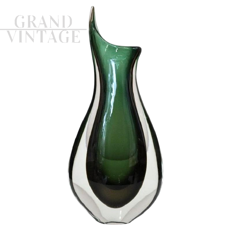 Green submerged Murano glass vase, Flavio Poli for Seguso, 1960s