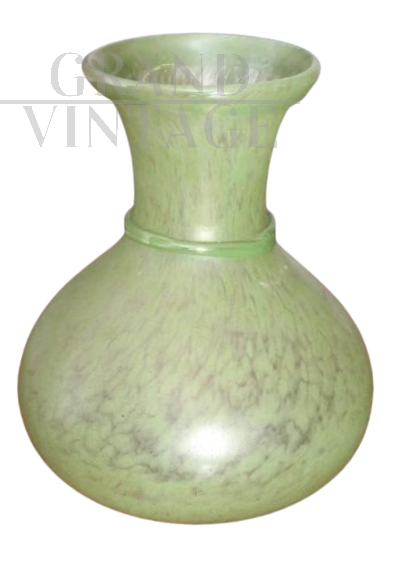 Vintage green Murano glass vase with luster reflections  