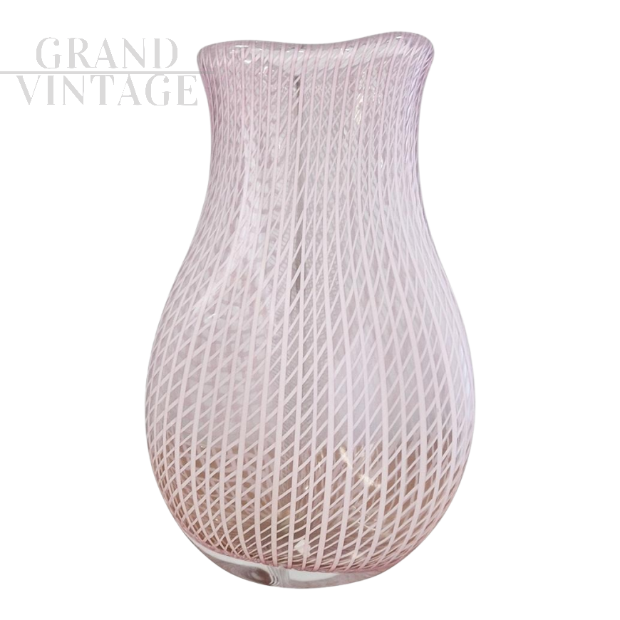 Colizza vase in pink Murano artistic glass with weavings