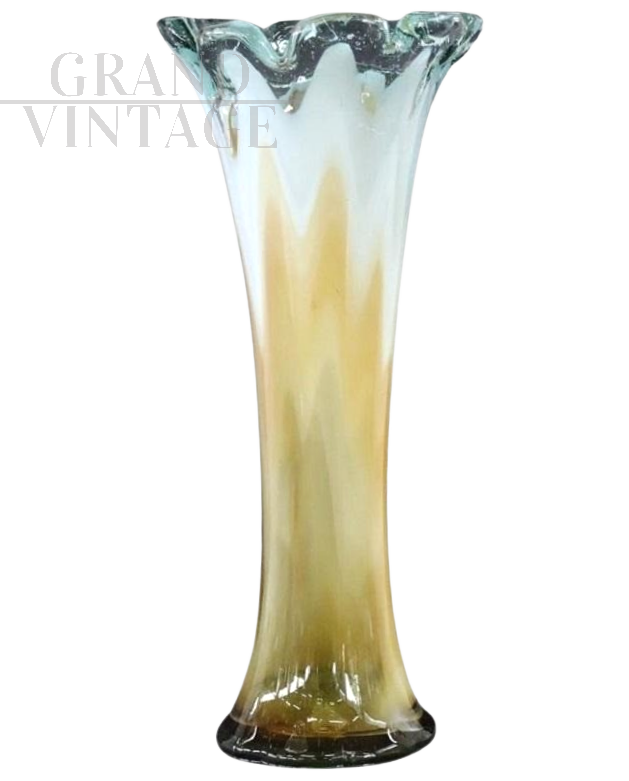 Vintage caramel and white Murano glass vase, 1960s