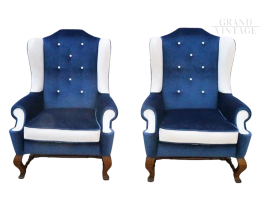 Pair of blue Bergère armchairs